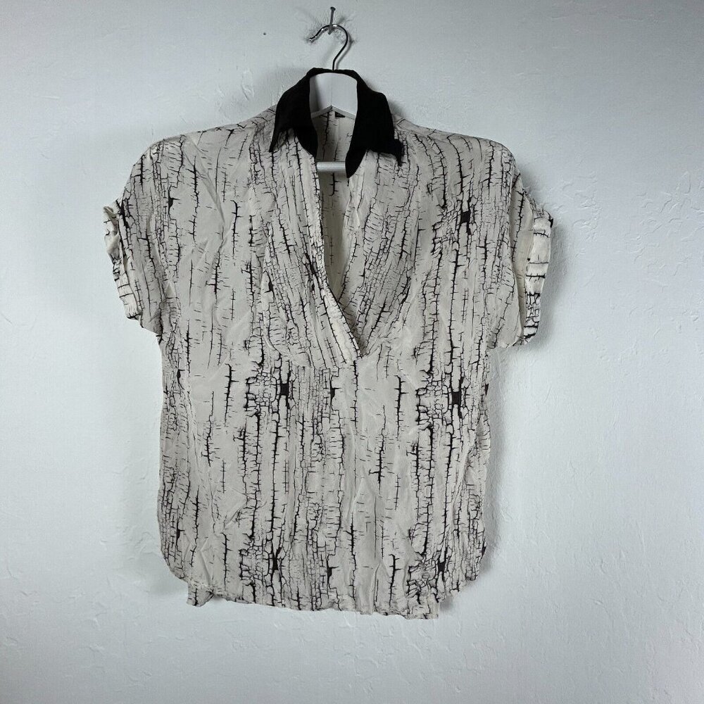 The Podolls Womens S Silk Black White Abstract Print Short Sleeve Blouse Top